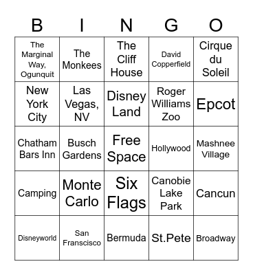 Oh the Places We Have Been... Bingo Card