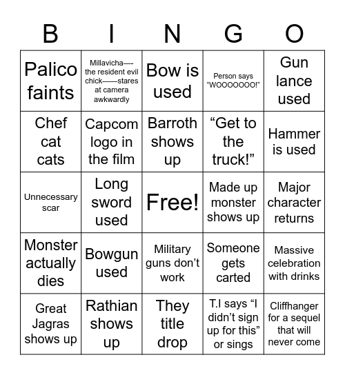 Monster Hunter Bingo Card