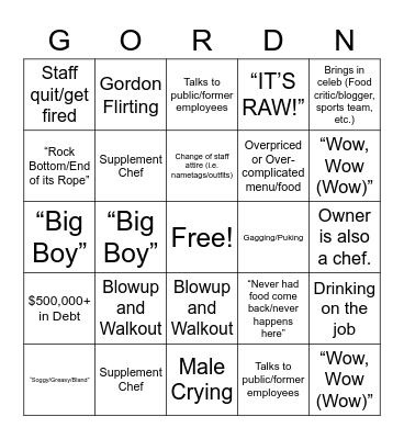 Gordon Bingo Card