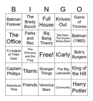 TV & Movies Bingo Card