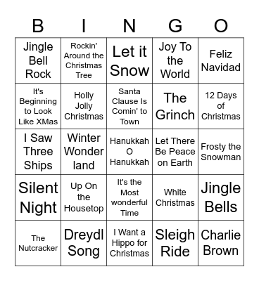 Holiday Songs Bingo Card