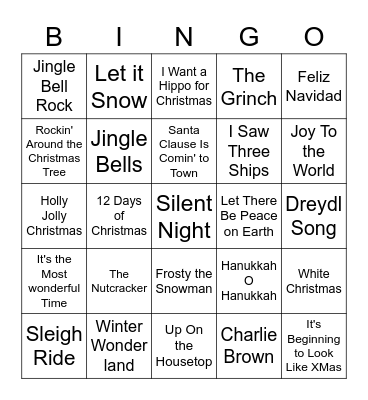 Holiday Songs Bingo Card