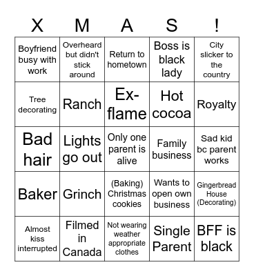 Hallmark Movie Bingo Card