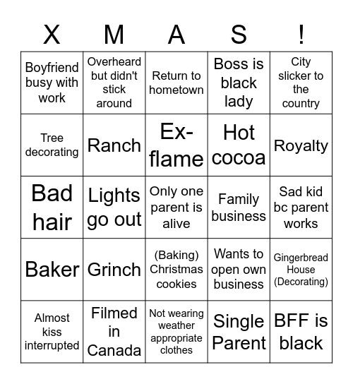 Hallmark Movie Bingo Card