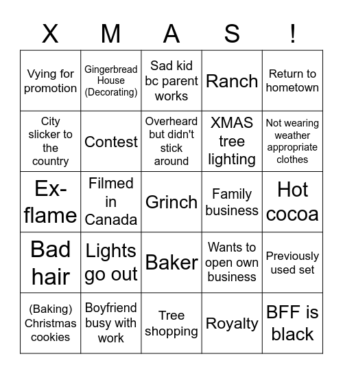 Hallmark Movie Bingo Card