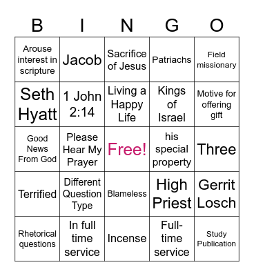 Family Worship Bingo Card