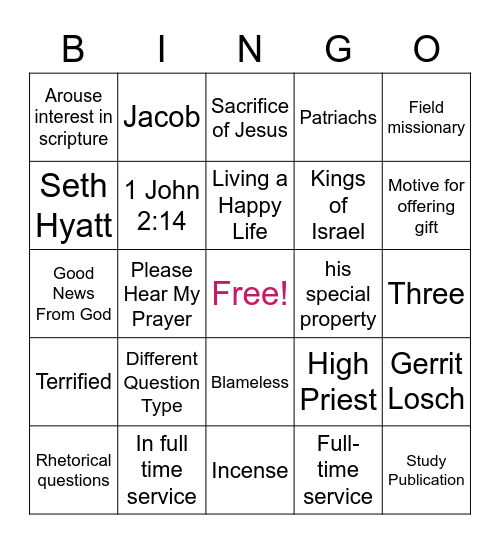Family Worship Bingo Card