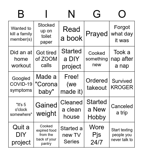 Quarantine BINGO Card