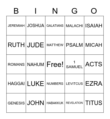 BIBLE BINGO Card