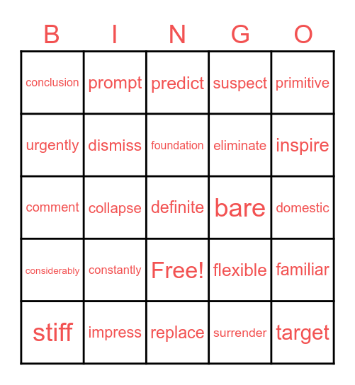 BINGO for the Final (JCEE) Bingo Card