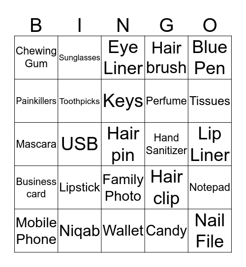 What's in Your Handbag? Bingo Card