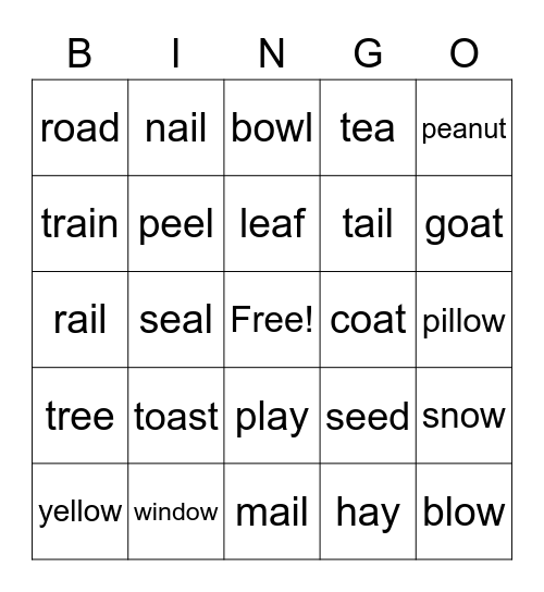 Phonics 5 - Unit 1, 2 and 3 Bingo Card