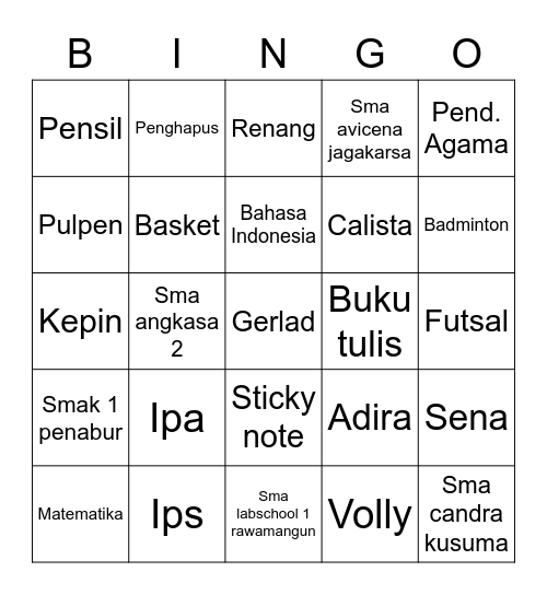 Ocie Bingo Card
