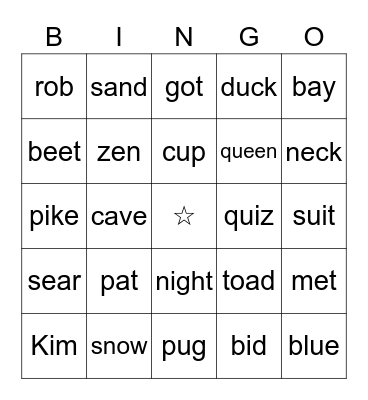 Phonics BINGO Card