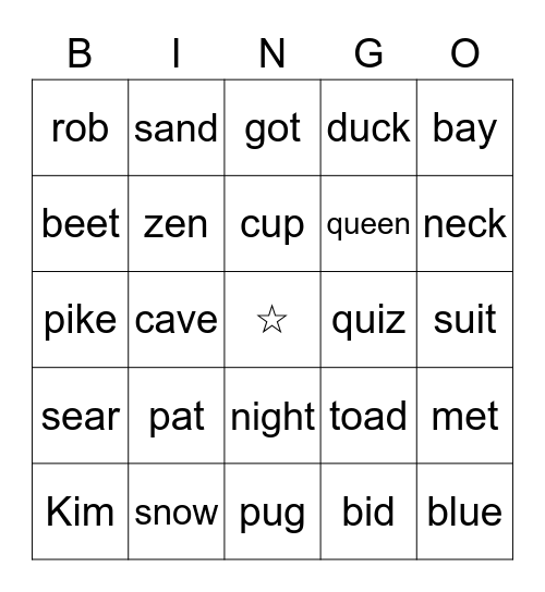 Phonics BINGO Card