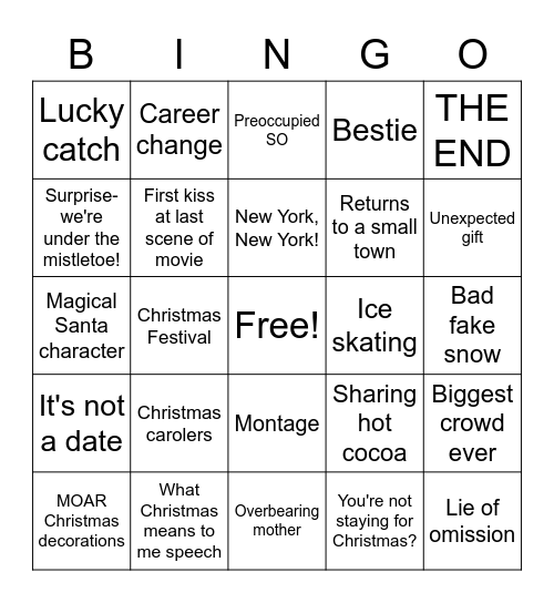 Cheesy Hallmark Christmas Movie Bingo Card