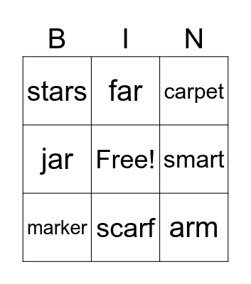 Spelling ar Bingo Card
