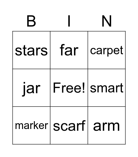 Spelling ar Bingo Card