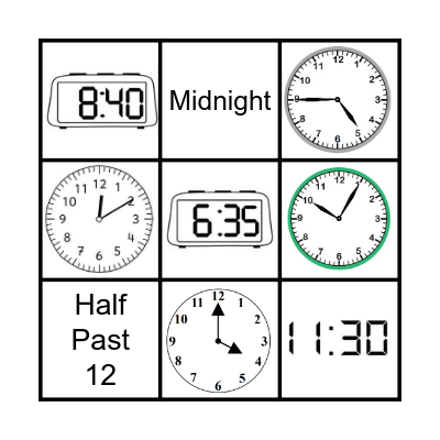 Telling Time Bingo Card