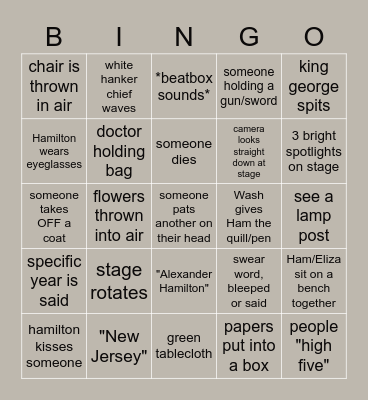 Hamilton Movie Bingo Card