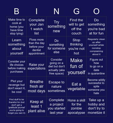 New Years Resolution Bingo Card