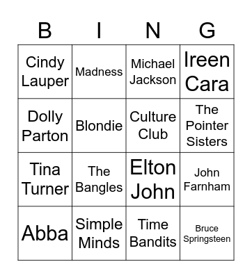 Vrienden muziekbingo ronde 1: jaren '80 Bingo Card