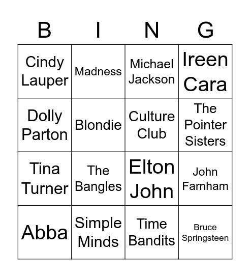Vrienden muziekbingo ronde 1: jaren '80 Bingo Card