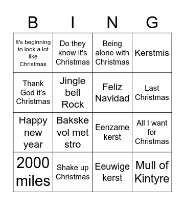 Vrienden muziekbingo ronde 2: Kerst Bingo Card