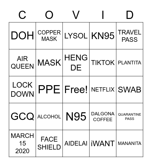 PINOY COVID Bingo Card