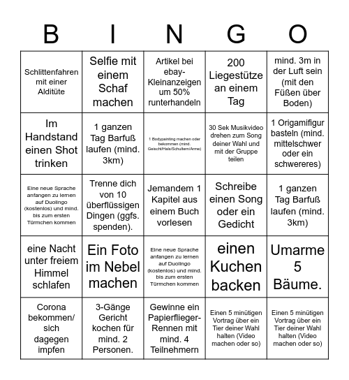 Real-Life Bingo Card