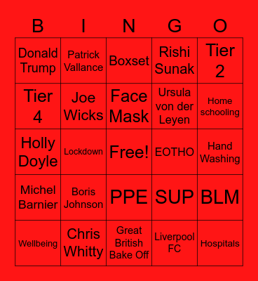 Oliver's 2020 Bingo Card