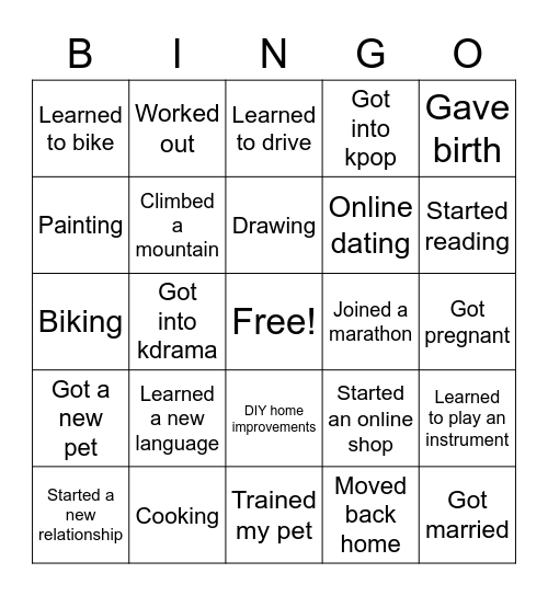 2020 Highlights Bingo Card