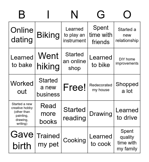 2020 Highlights Bingo Card