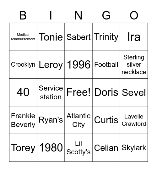 The White's 40th Anniversary Bingo Card