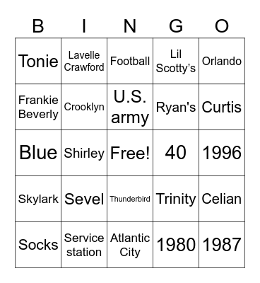 The White's 40th Anniversary Bingo Card