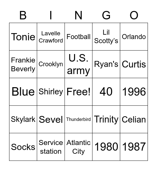 The White's 40th Anniversary Bingo Card