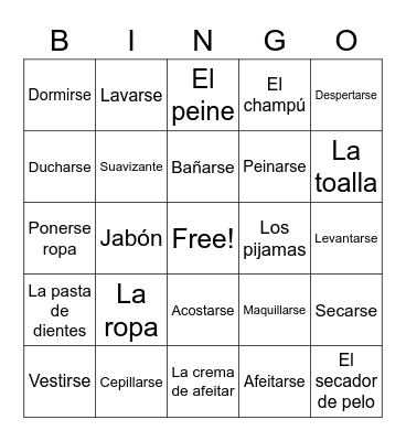 La rutina diaria Bingo Card
