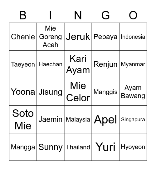 ethchaery Bingo Card