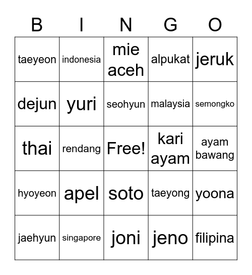 Dejun Bingo Card