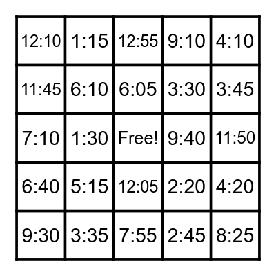 Time Bingo Card