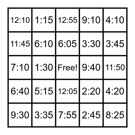 Time Bingo Card