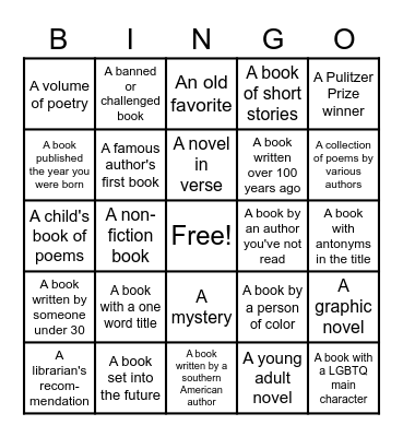 LIBRARY READING BINGO Card