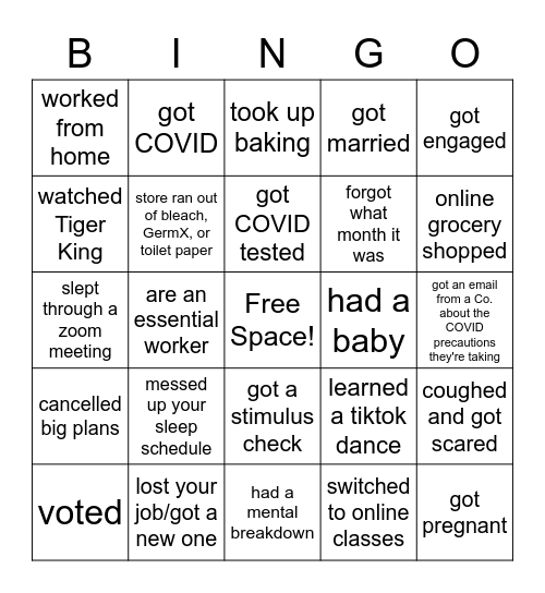 2020 Bingo Card