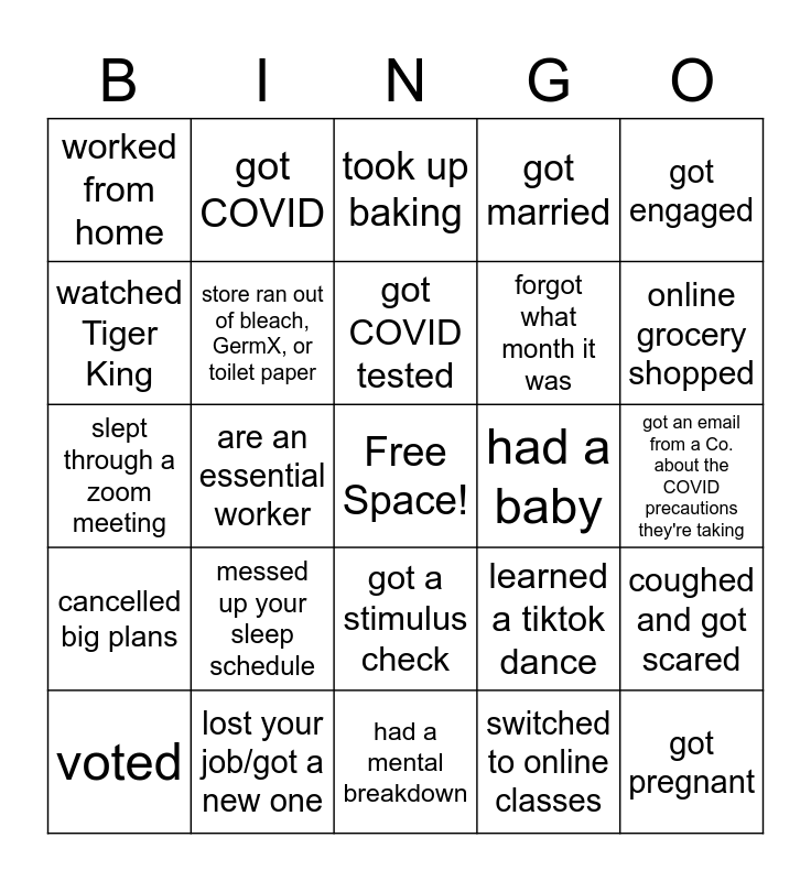 2020 Bingo Card