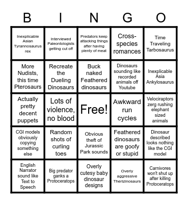 Korean Dinosaur Media Bingo Card