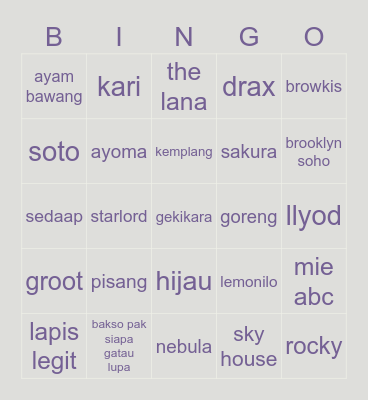 Jen Bingo Card