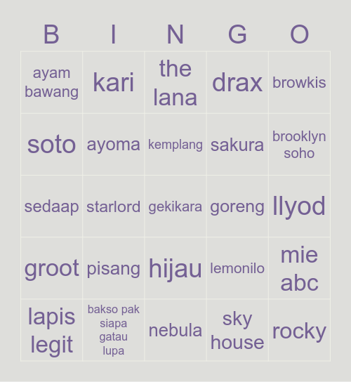 Jen Bingo Card