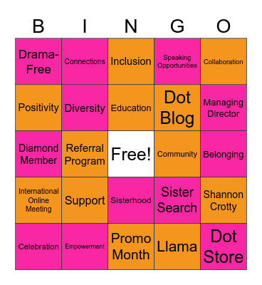 PDP Bingo Card