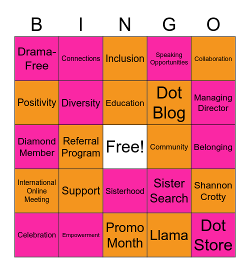 PDP Bingo Card