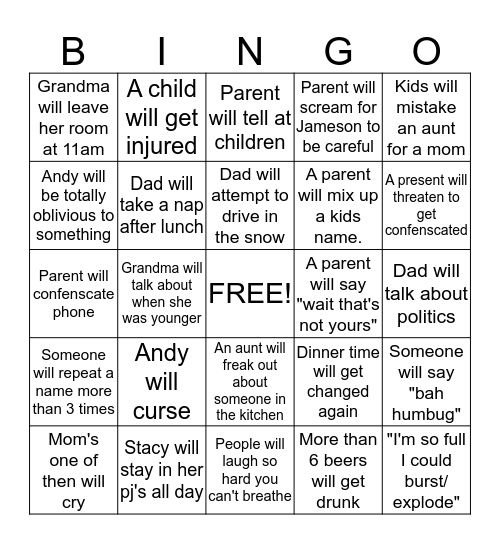 CHRISTMAS BINGO  Bingo Card